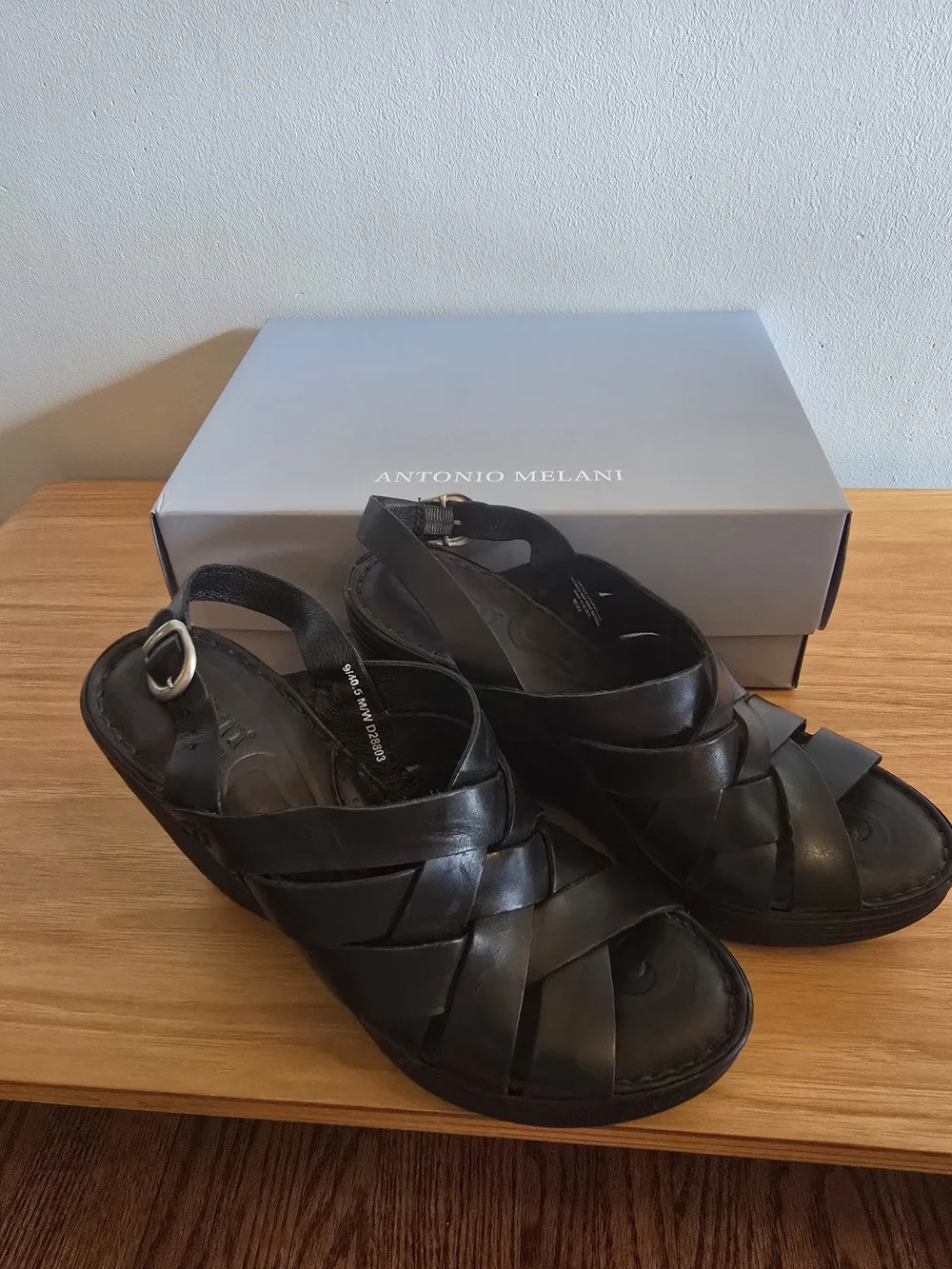 Born Black interwoven Leather Wedge Sandals - NWOB